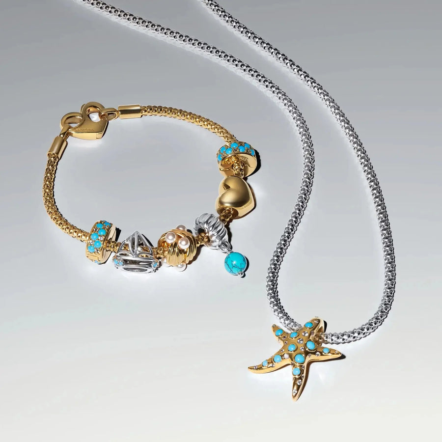 Mirdzoša zila jūras zvaigznes kulona amulets