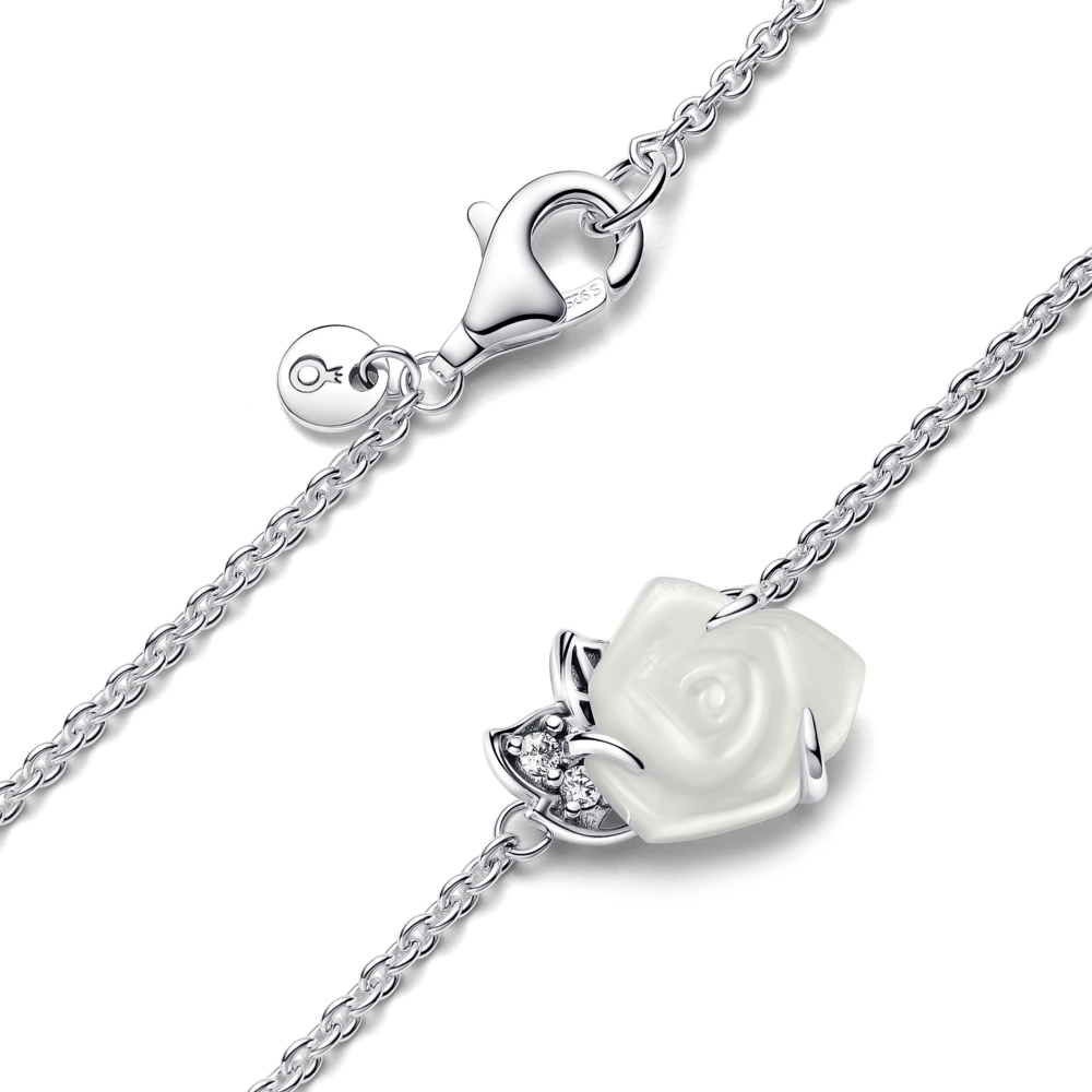 Baltā rozes zieda Collier kaklarota