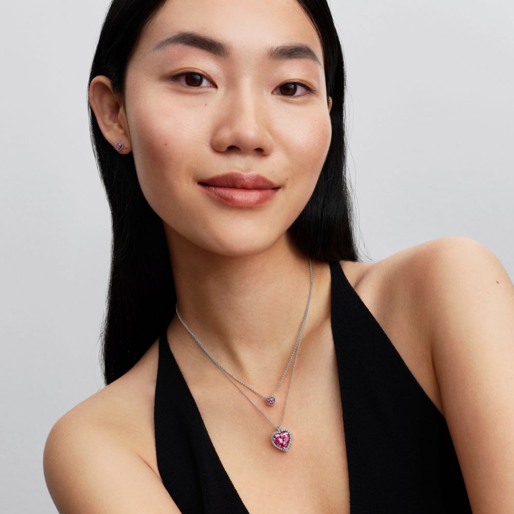 Rozā Halo sirds formas Collier kaklarota