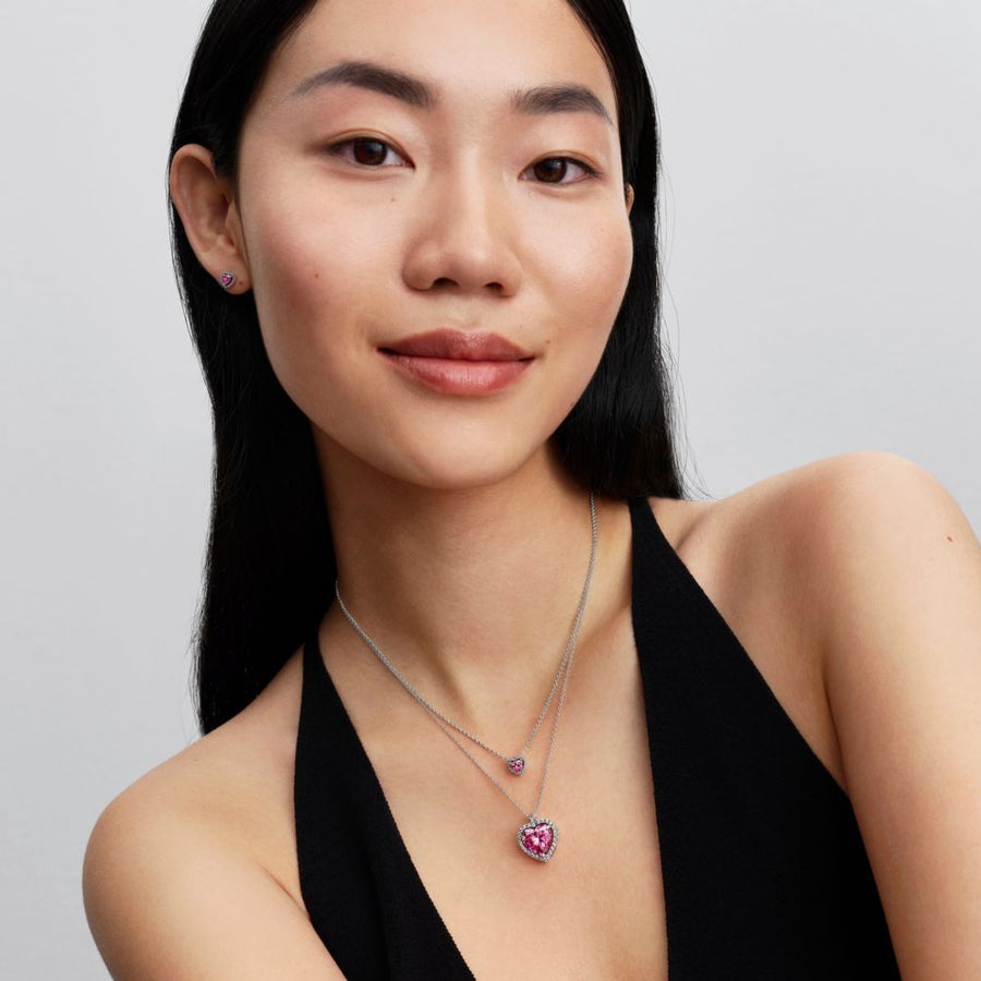 Rozā Halo sirds formas Collier kaklarota