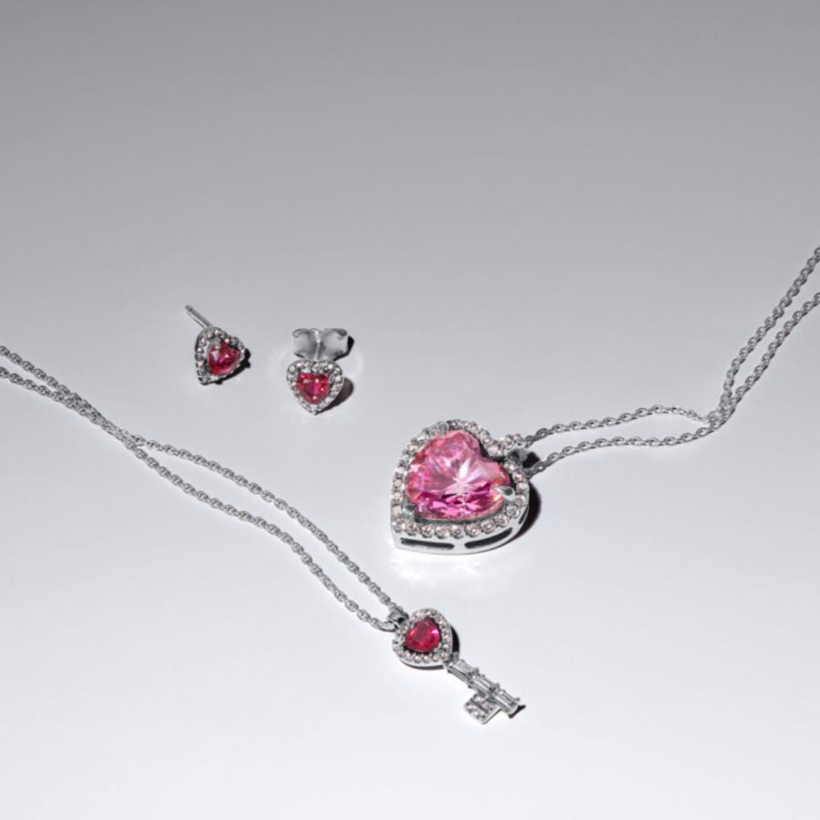 Rozā Halo sirds formas Collier kaklarota