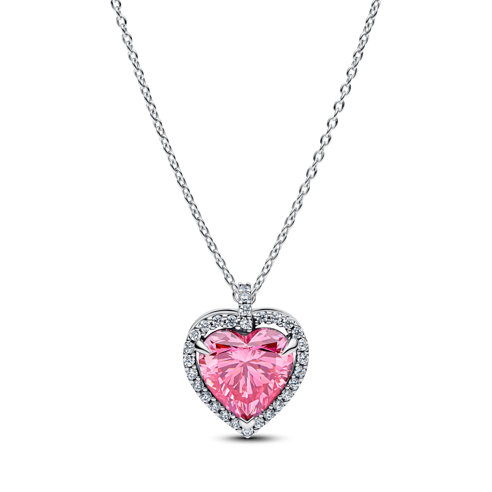 Rozā Halo sirds formas Collier kaklarota
