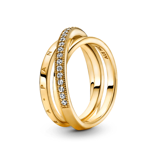 Kombinētais pavé gredzens ar trīs stīpiņām