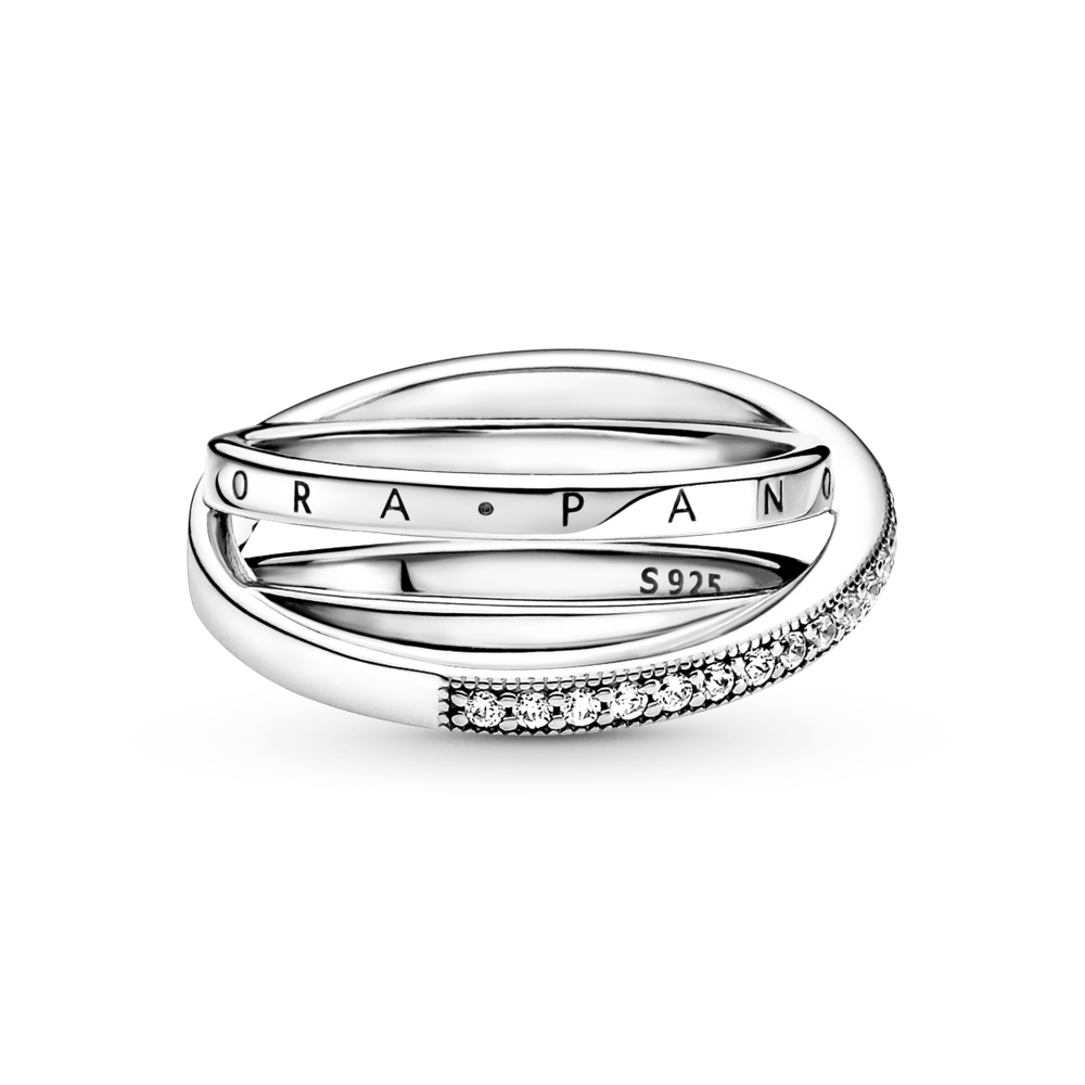 Kombinētais pavé gredzens ar trīs stīpiņām