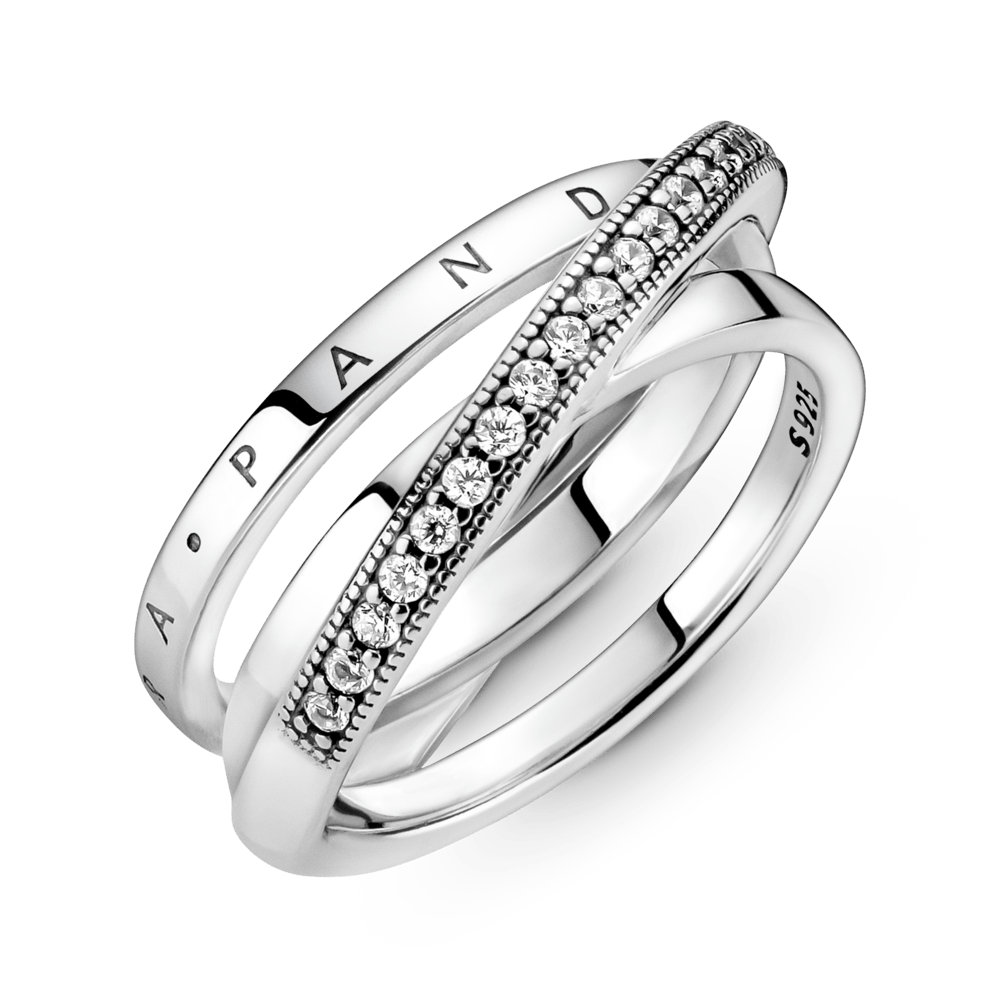 Kombinētais pavé gredzens ar trīs stīpiņām