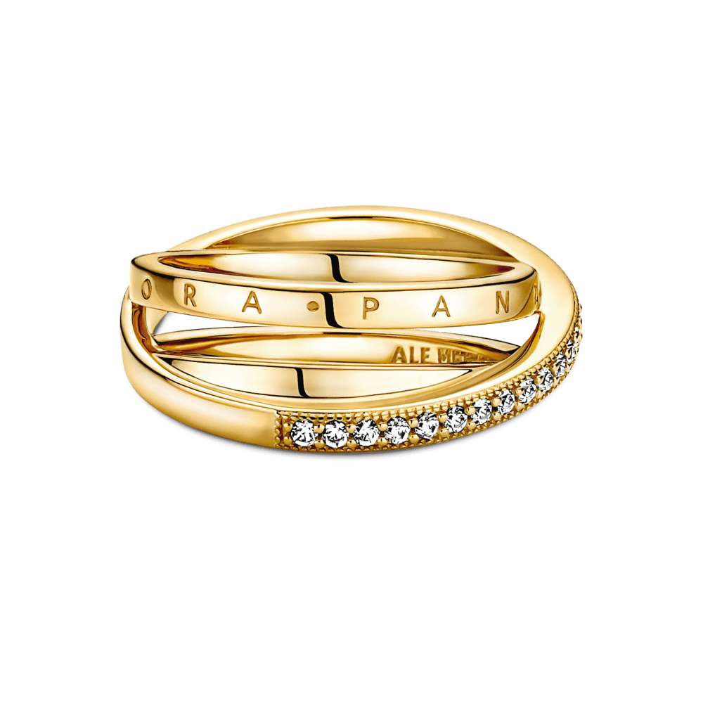 Kombinētais pavé gredzens ar trīs stīpiņām