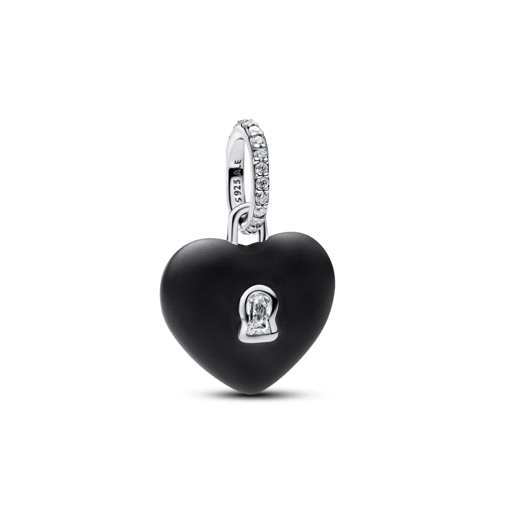 Matēta melna keramikas sirds formas piekaramās atslēgas amulets