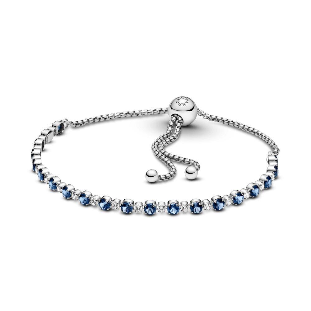 Zilo un dzidri mirdzošo akmeņu rokassprādze ar savelkamu aizdari