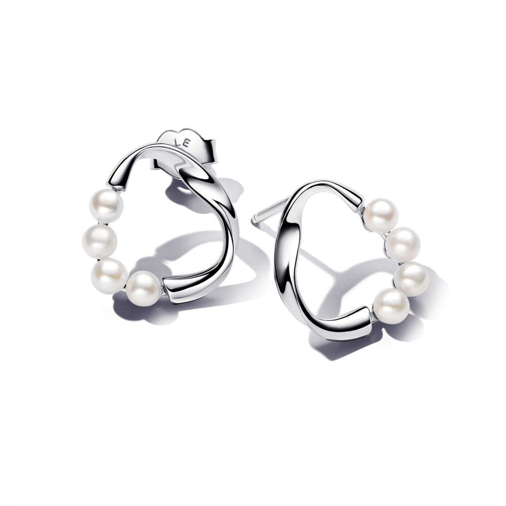 Organiškos formos apskriti auskarai su apdorotais, dirbtiniu būdu išaugintais gėlavandeniais perlais - Pandora Lietuva