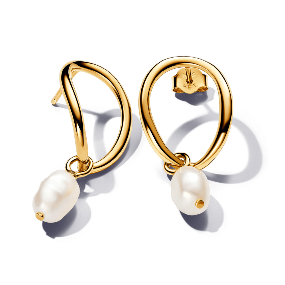 Organiskas formas baroka stila saldūdens kultivētu pērļu apļveida auskari