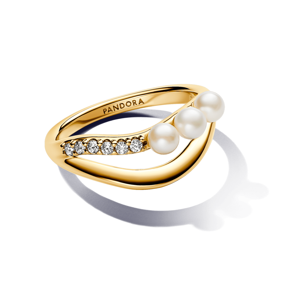 Apstrādāts saldūdens kultivētu pērļu organiskas formas dubultās joslas gredzens