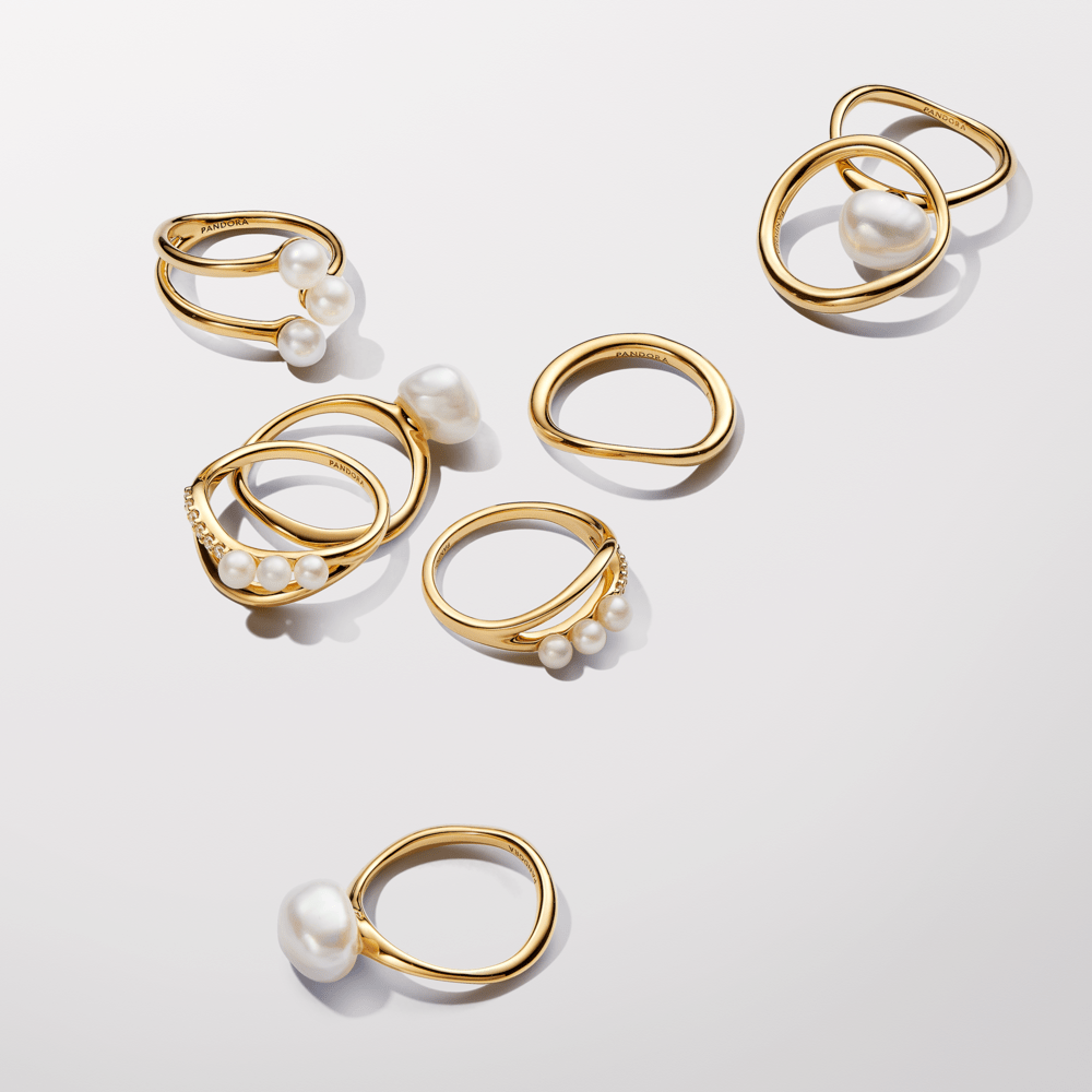 Apstrādāts saldūdens kultivētu pērļu organiskas formas dubultās joslas gredzens