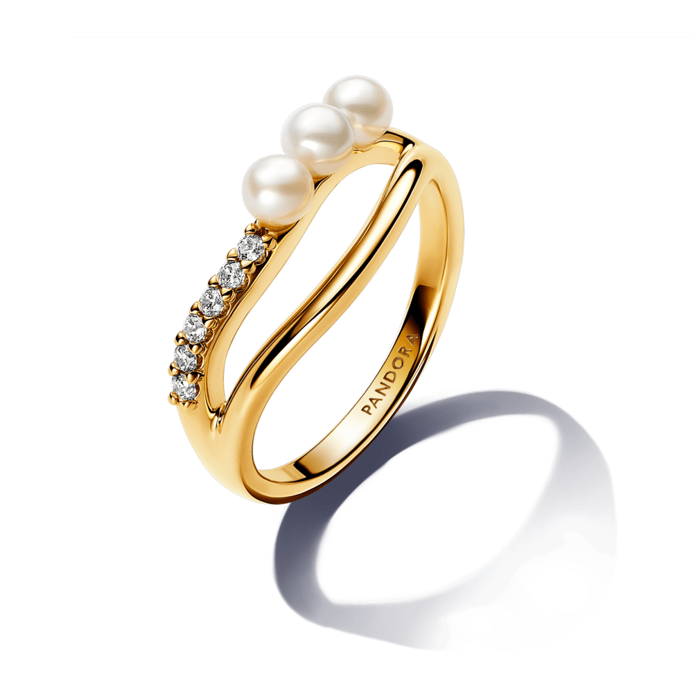 Apstrādāts saldūdens kultivētu pērļu organiskas formas dubultās joslas gredzens