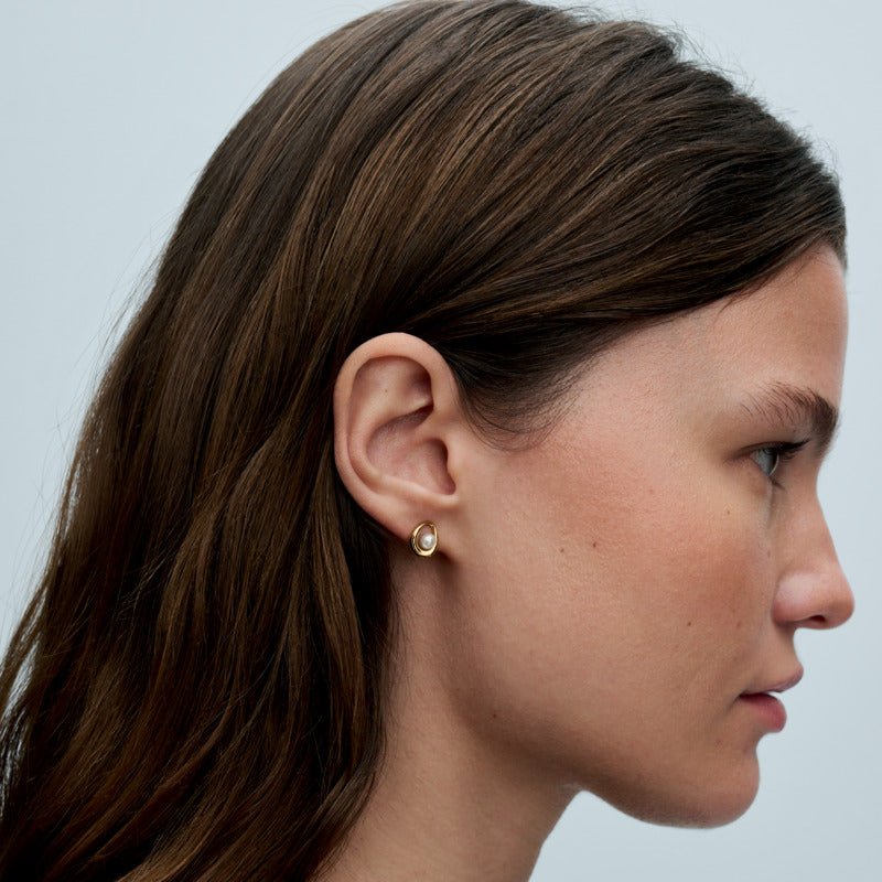 Saldūdens kultivētu pērļu organiskas formas ovālie oreola auskari