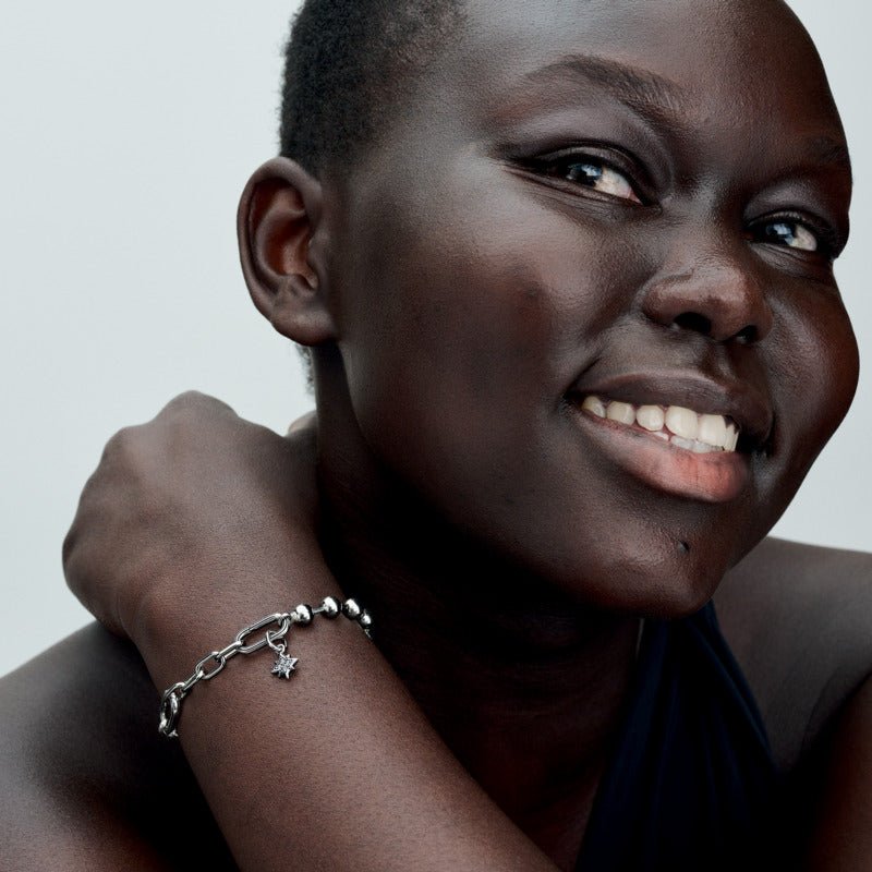 Pandora ME metāla kreļļu un posmu rokassprādze