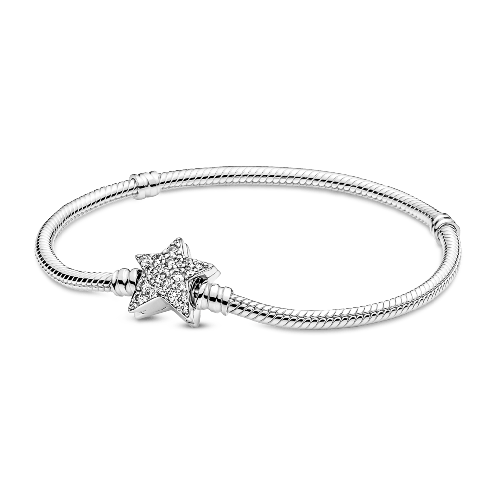 Pandora Moments ķēdītes rokassprādze ar čūskas rakstu un asimetrisku zvaigznīti