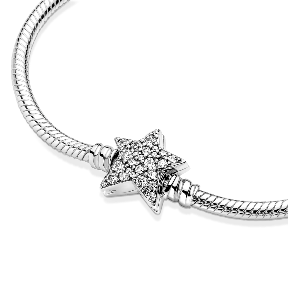 Pandora Moments ķēdītes rokassprādze ar čūskas rakstu un asimetrisku zvaigznīti