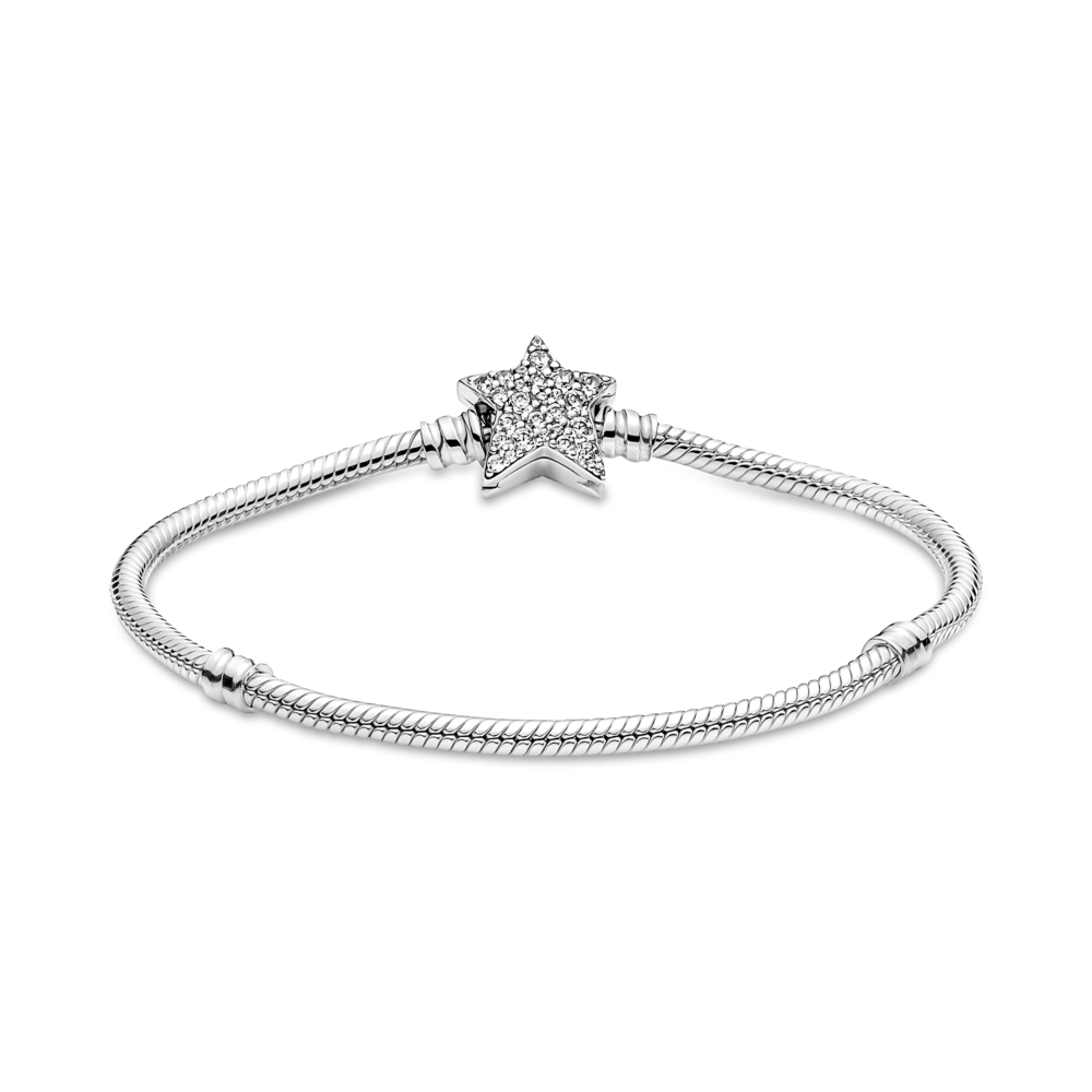 Pandora Moments ķēdītes rokassprādze ar čūskas rakstu un asimetrisku zvaigznīti