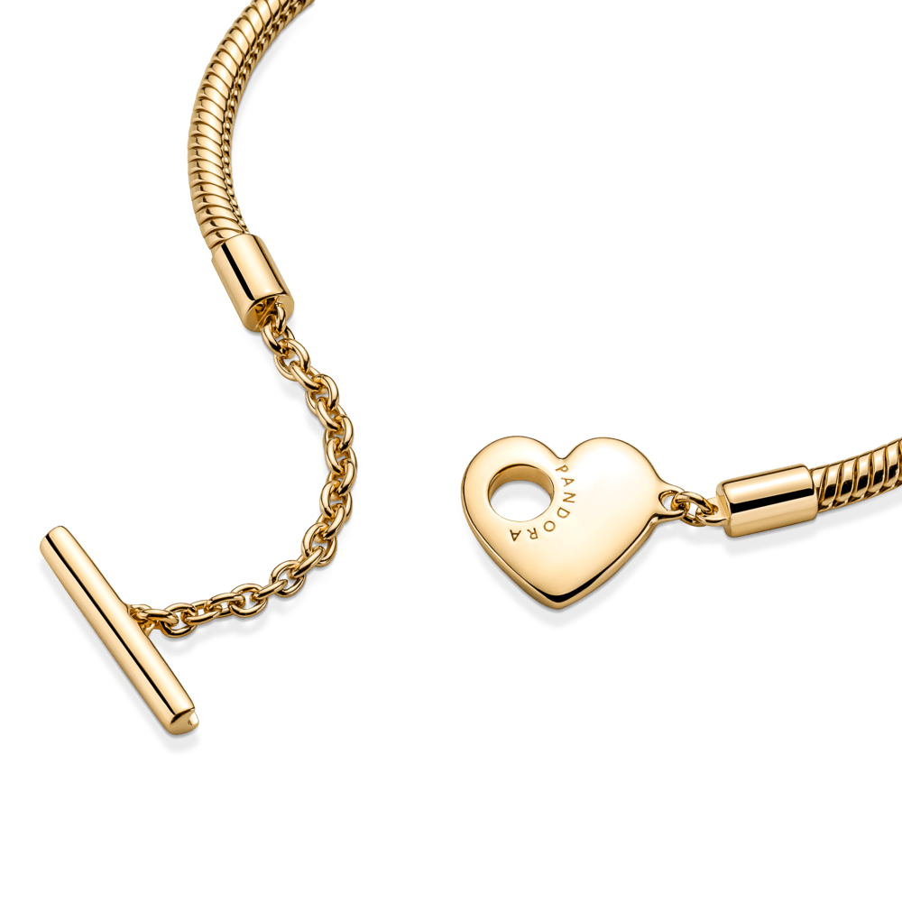 Pandora Moments sirsniņformas aizdares un čūskas raksta ķēdītes rokassprādze