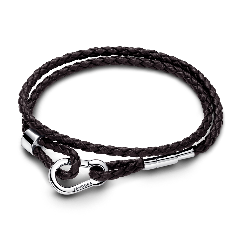 Pandora Moments brūna pītā dubultā ādas aproce