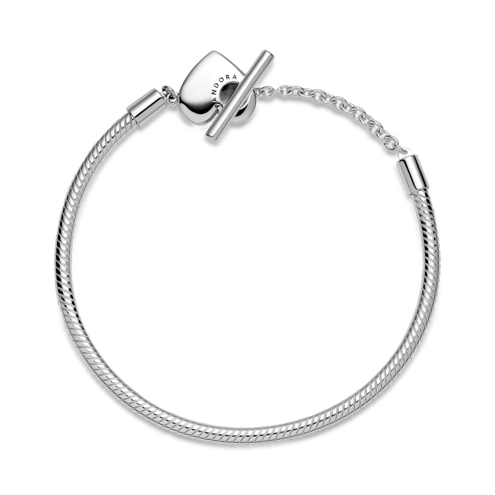 Pandora Moments sirsniņformas aizdares un čūskas raksta ķēdītes rokassprādze