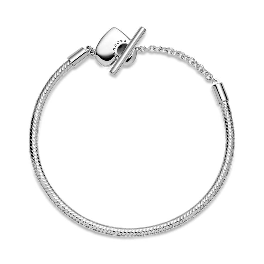 Pandora Moments sirsniņformas aizdares un čūskas raksta ķēdītes rokassprādze