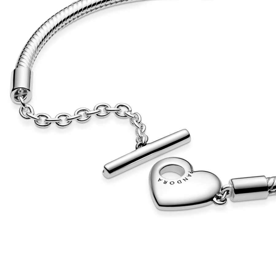 Pandora Moments sirsniņformas aizdares un čūskas raksta ķēdītes rokassprādze