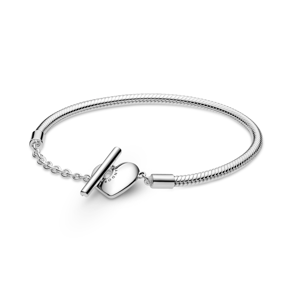 Pandora Moments sirsniņformas aizdares un čūskas raksta ķēdītes rokassprādze