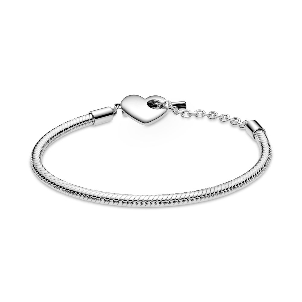 Pandora Moments sirsniņformas aizdares un čūskas raksta ķēdītes rokassprādze