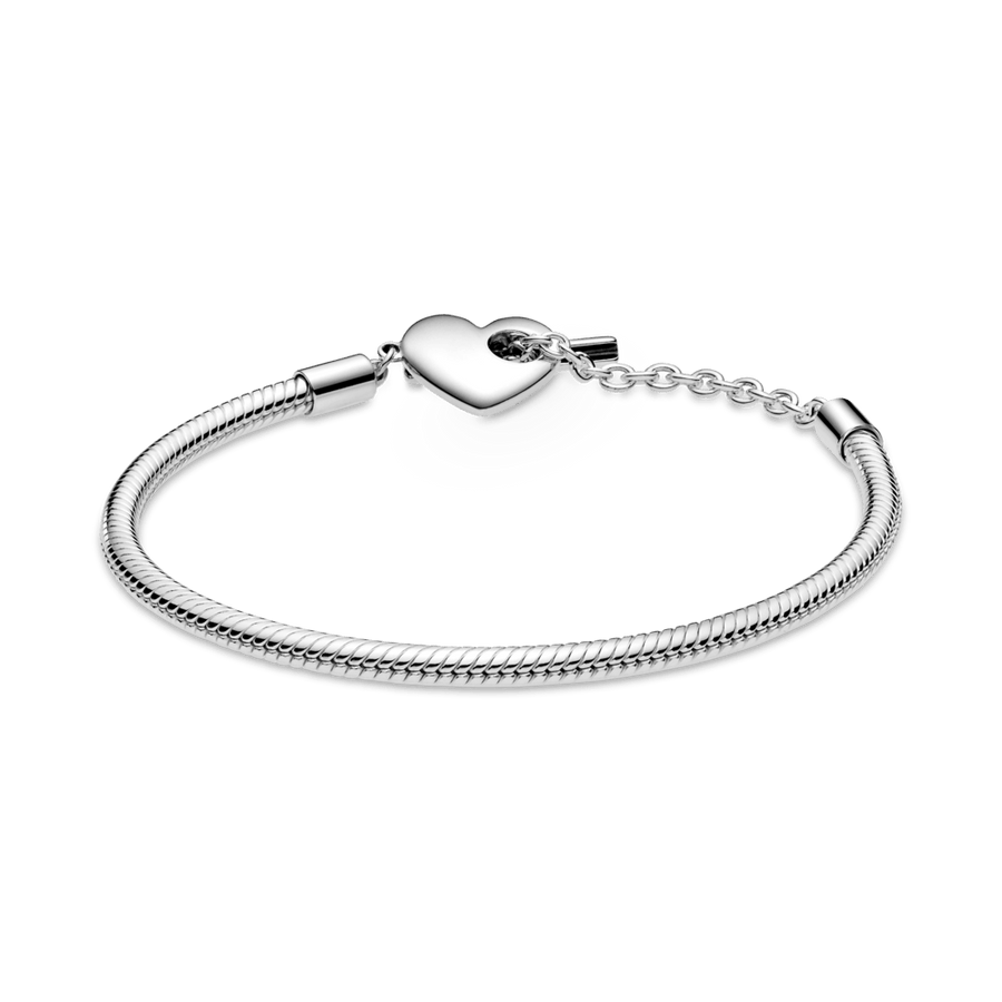 Pandora Moments sirsniņformas aizdares un čūskas raksta ķēdītes rokassprādze