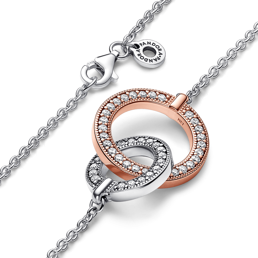Pandora Signature divu toņu savienotu apļu kaklarota