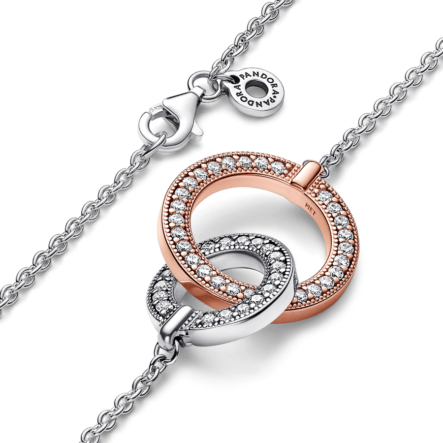 Pandora Signature divu toņu savienotu apļu kaklarota