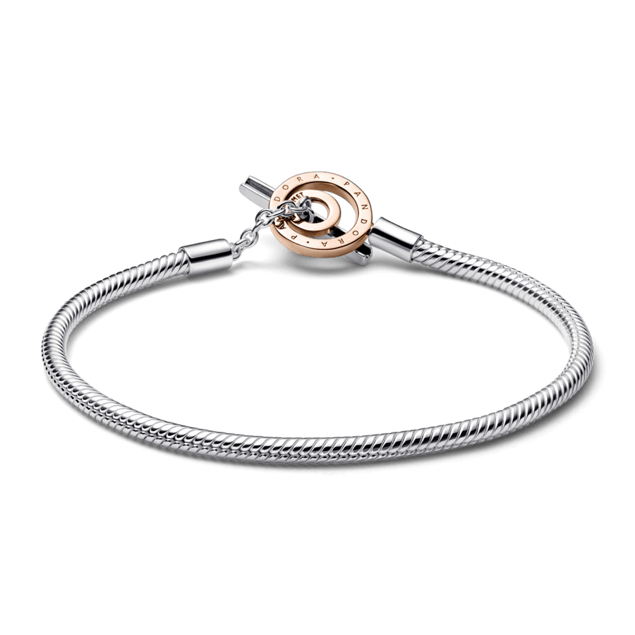 Pandora Signature divtoņu logotipa T veida stienīša čūskas raksta ķēdītes rokassprādze