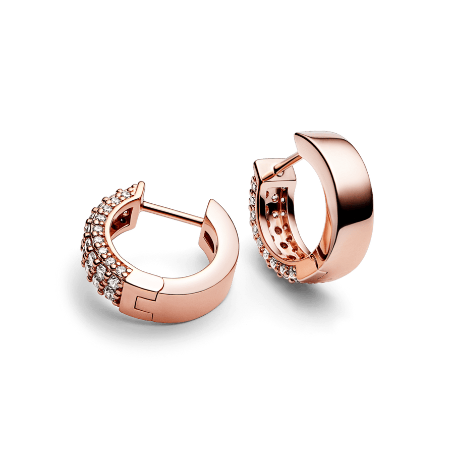 Pandora Timeless riņķa auskari ar divām Pavé rindām