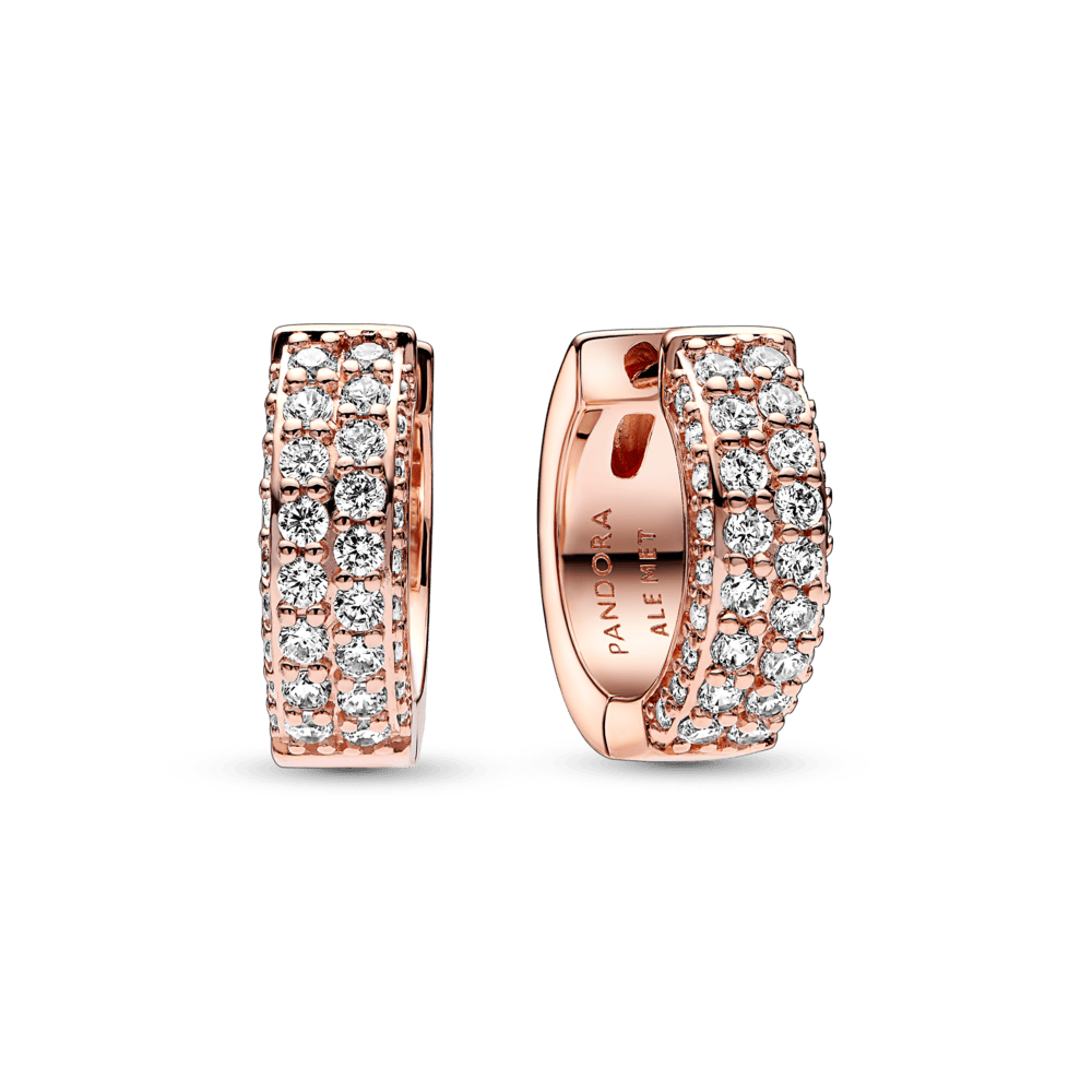Pandora Timeless riņķa auskari ar divām Pavé rindām