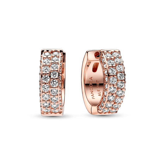 Pandora Timeless riņķa auskari ar divām Pavé rindām