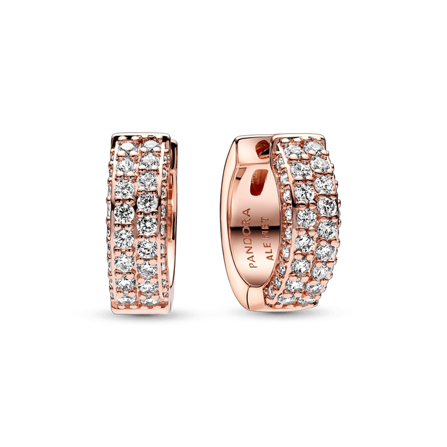 Pandora Timeless riņķa auskari ar divām Pavé rindām