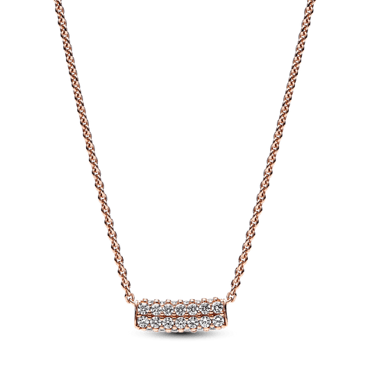 Pandora Timeless pieguļošā kaklarota ar divām Pavé raksta rindām un stienīti