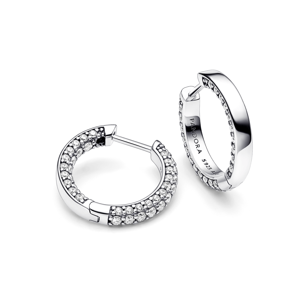 Pandora Timeless riņķa auskari ar vienu Pavé rindu