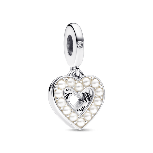 Piekarināmais dubultais pērļu baltās sirds amulets