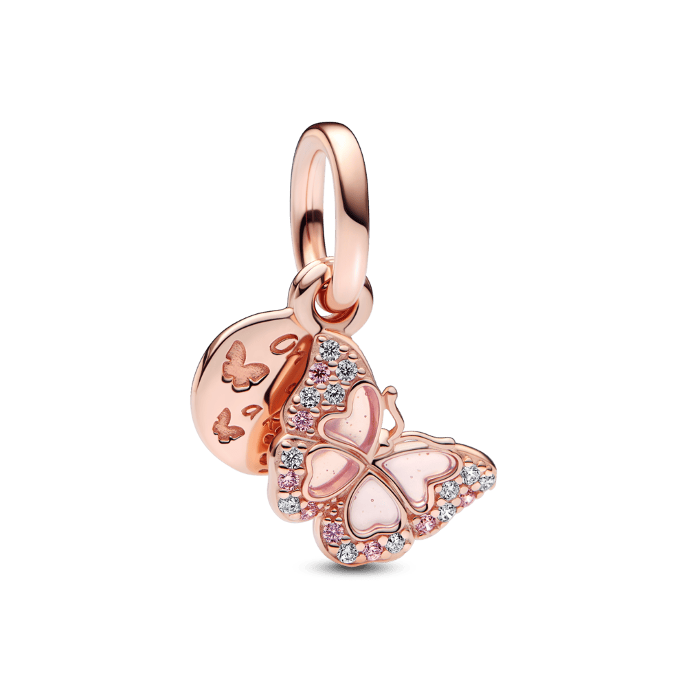 Rozā piekarināmais auriņa un citāta amulets