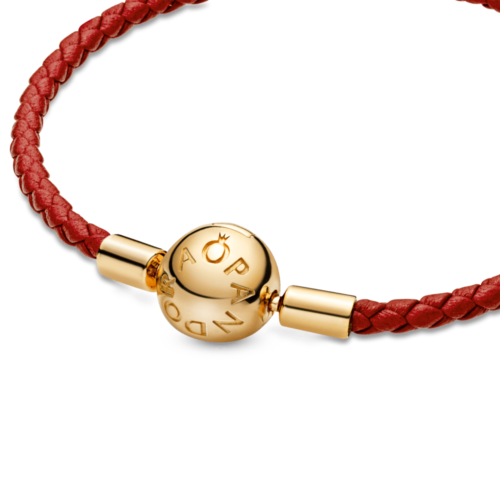 Sarkana pīta ādas rokassprādze ar apaļu aizdari