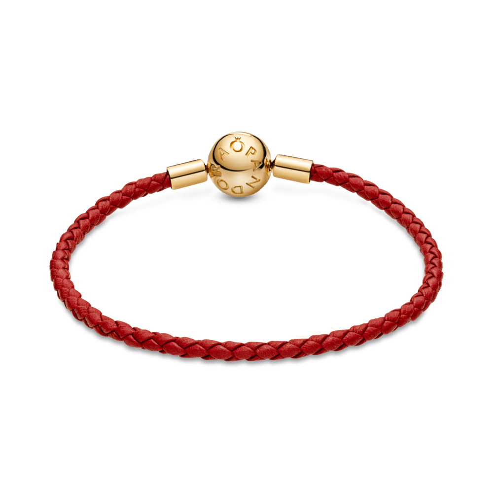 Sarkana pīta ādas rokassprādze ar apaļu aizdari