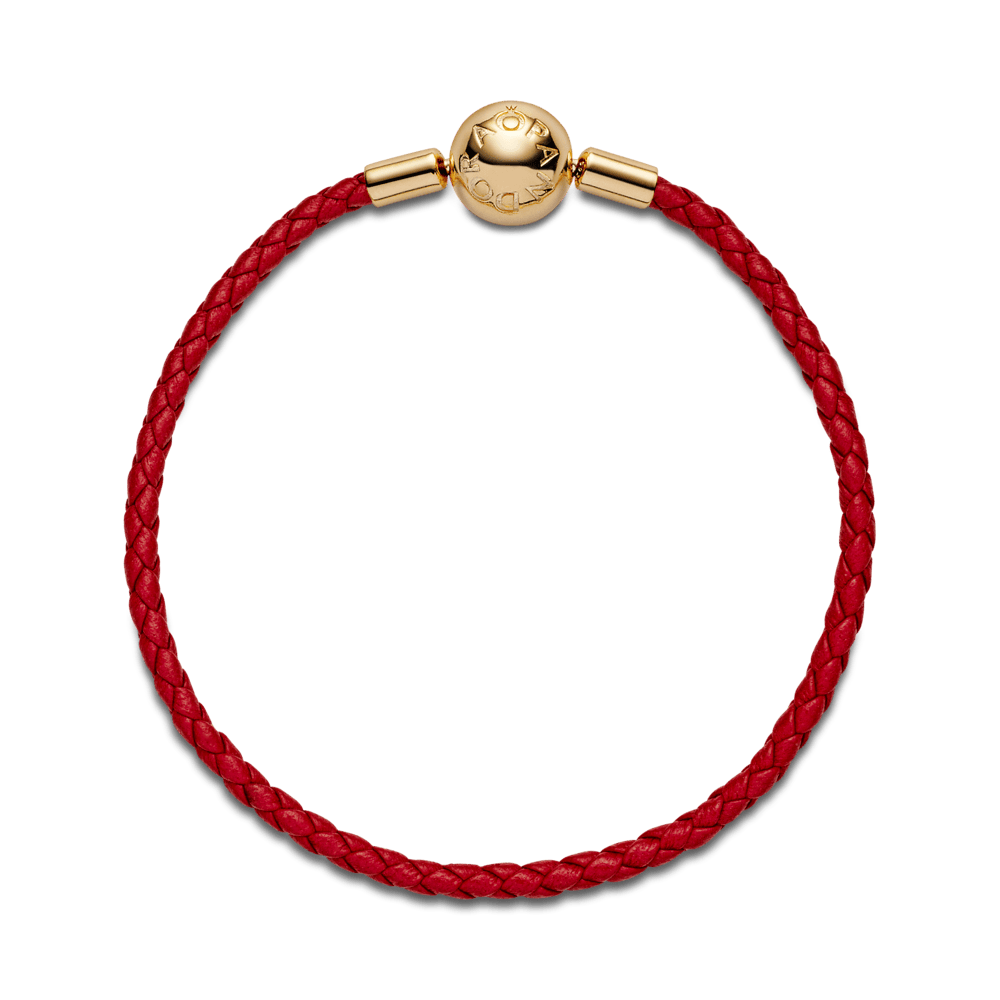 Sarkana pīta ādas rokassprādze ar apaļu aizdari