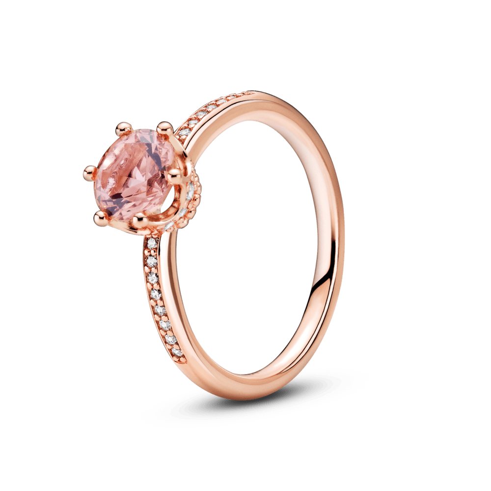 Mirdzošais rozā sirds un kroņa gredzens