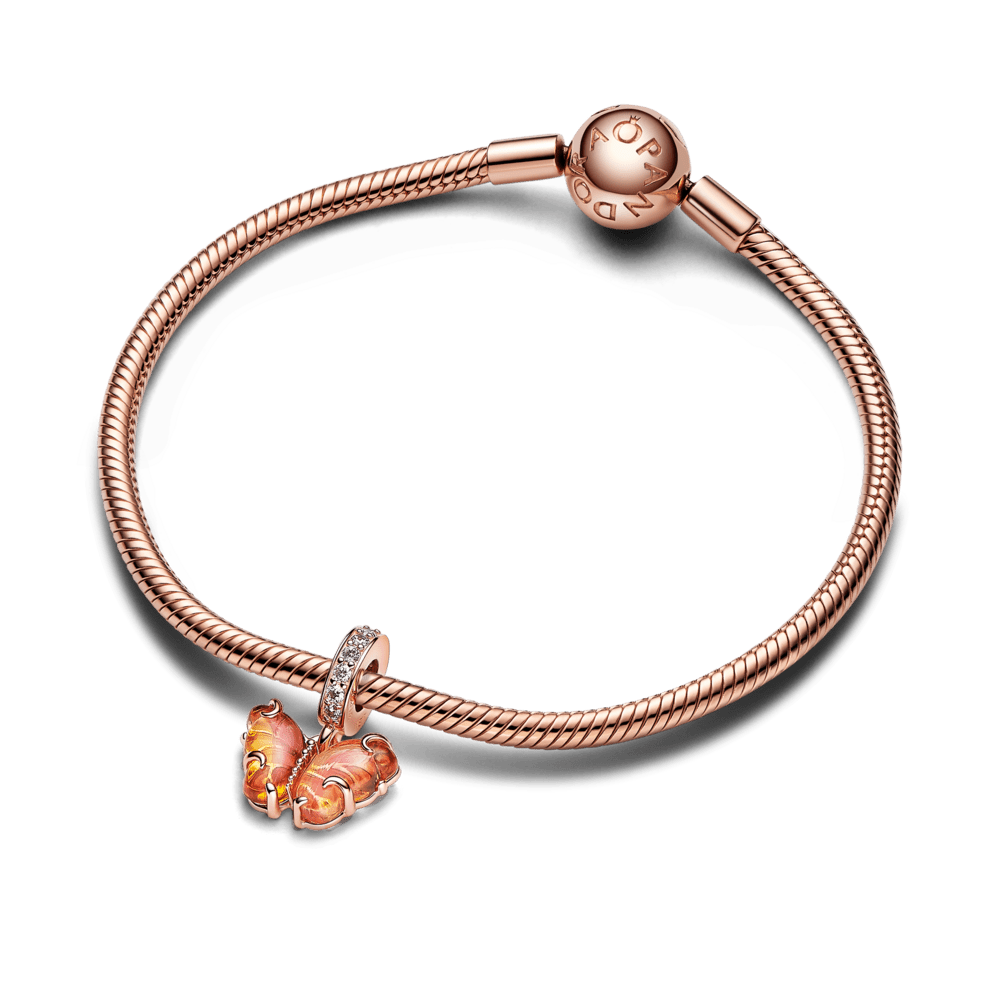 Rozā un dzeltens Murano stikla tauriņa amulets