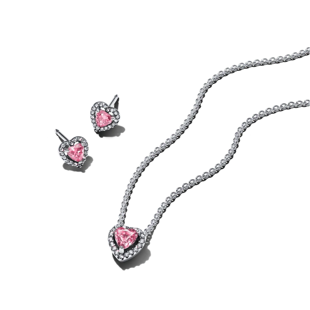 Dāvanu komplekts: Uzlabotā rozā sirds kaklarota & Uzlaboti rozā sirds stīpiņu auskari