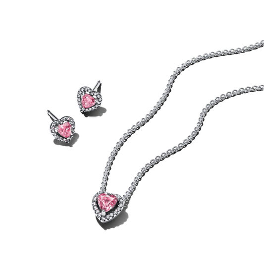 Dāvanu komplekts: Uzlabotā rozā sirds kaklarota & Uzlaboti rozā sirds stīpiņu auskari