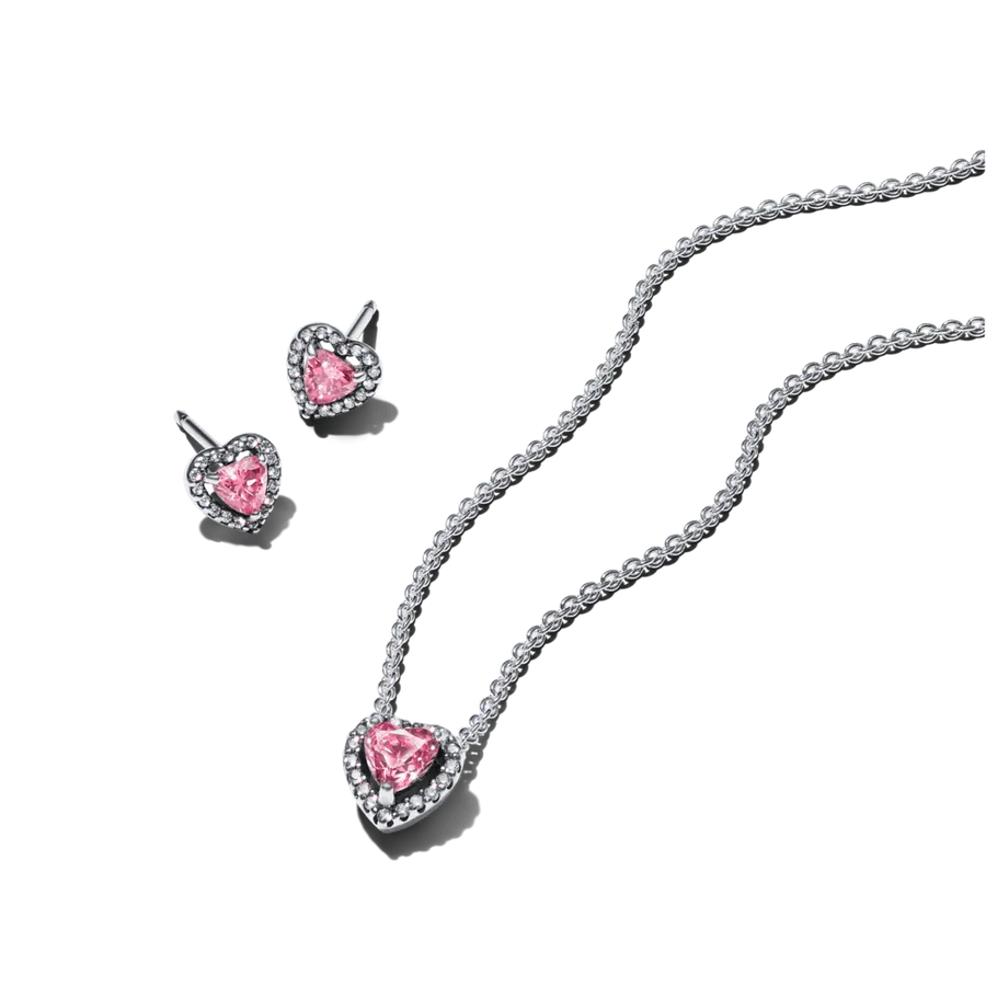 Dāvanu komplekts: Uzlabotā rozā sirds kaklarota & Uzlaboti rozā sirds stīpiņu auskari