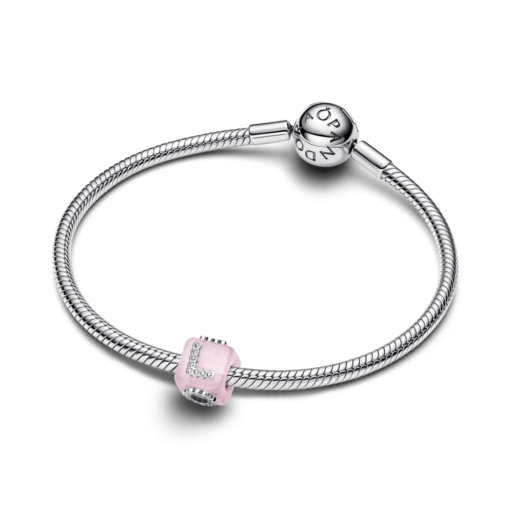 Rozā Murano stikla kubiskais mīlestības amulets